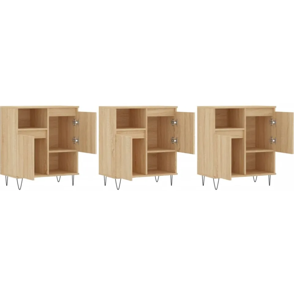 vidaXL Dressoirs 3 st bewerkt hout sonoma eiken Bruin
