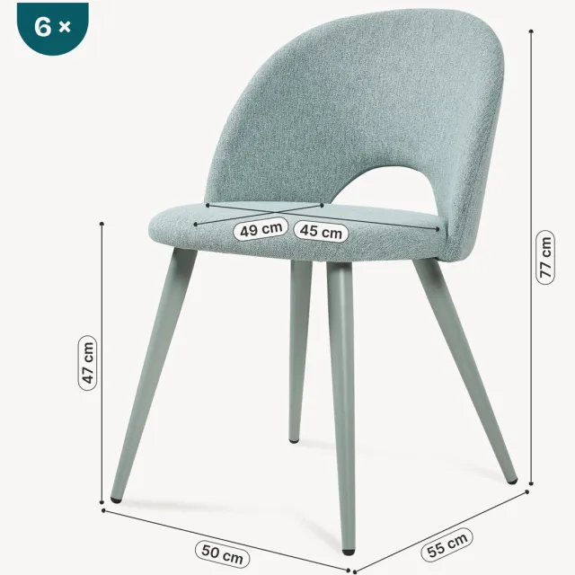 en.casa Eetkamerstoelen Karijo set van 6 stof 77x50x55 cm lichtgroen [en.casa]