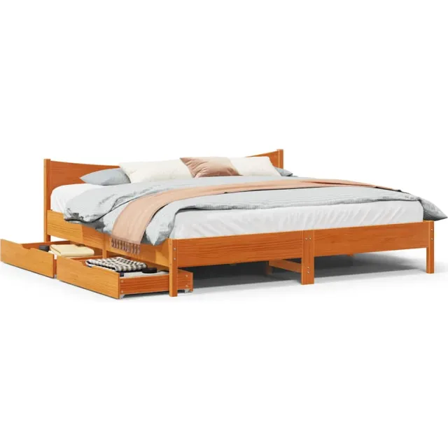 vidaXL Bedframe met lades massief grenenhout wasbruin 200x200 cm