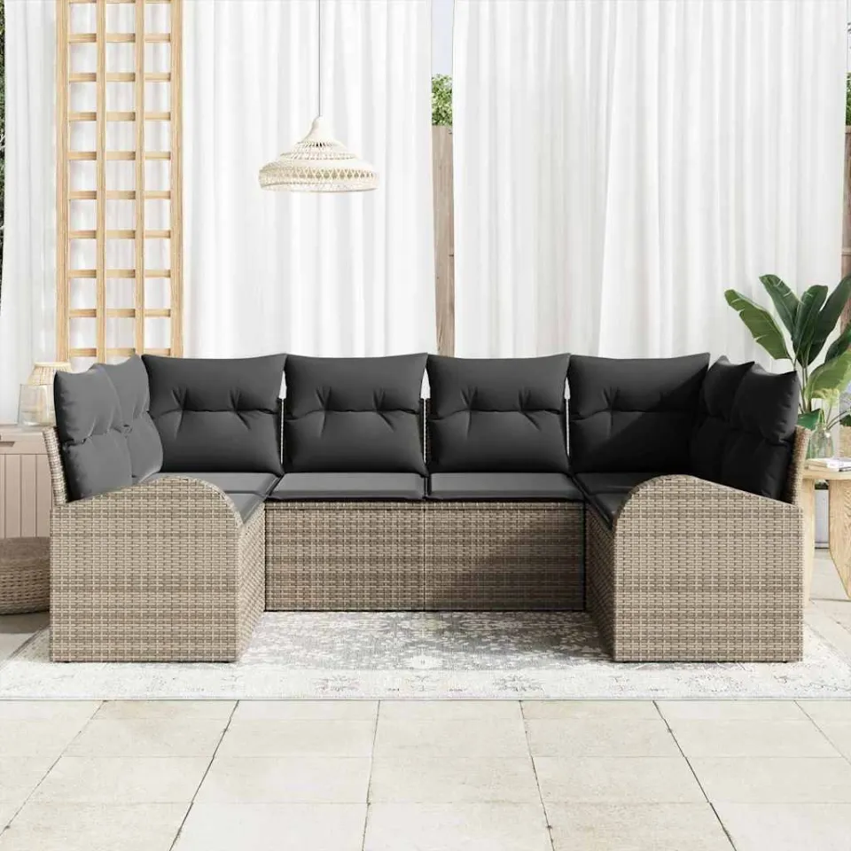 vidaXL Tuin Sofa Set 6 st 6-zits Grijs poly rattan, foto 3