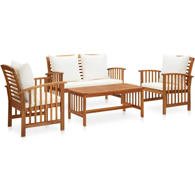 vidaXL 4-delige Loungeset met kussens massief acaciahout Wit