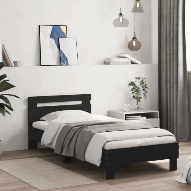 vidaXL Bedframe met hoofdeinde bewerkt hout zwart 90x200 cm