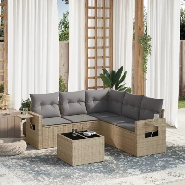 vidaXL 6-delige Loungeset met kussens poly rattan beige, foto 2