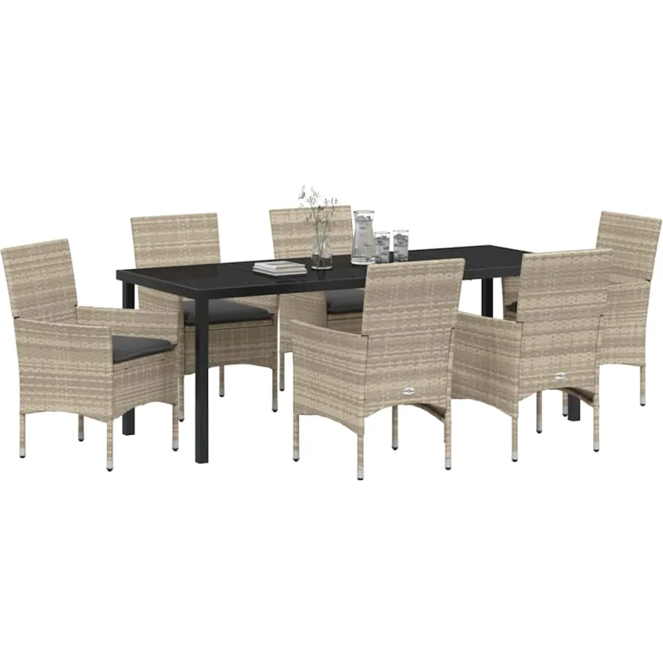 vidaXL Tuin eettafelset 7 st Lichtgrijs poly rattan