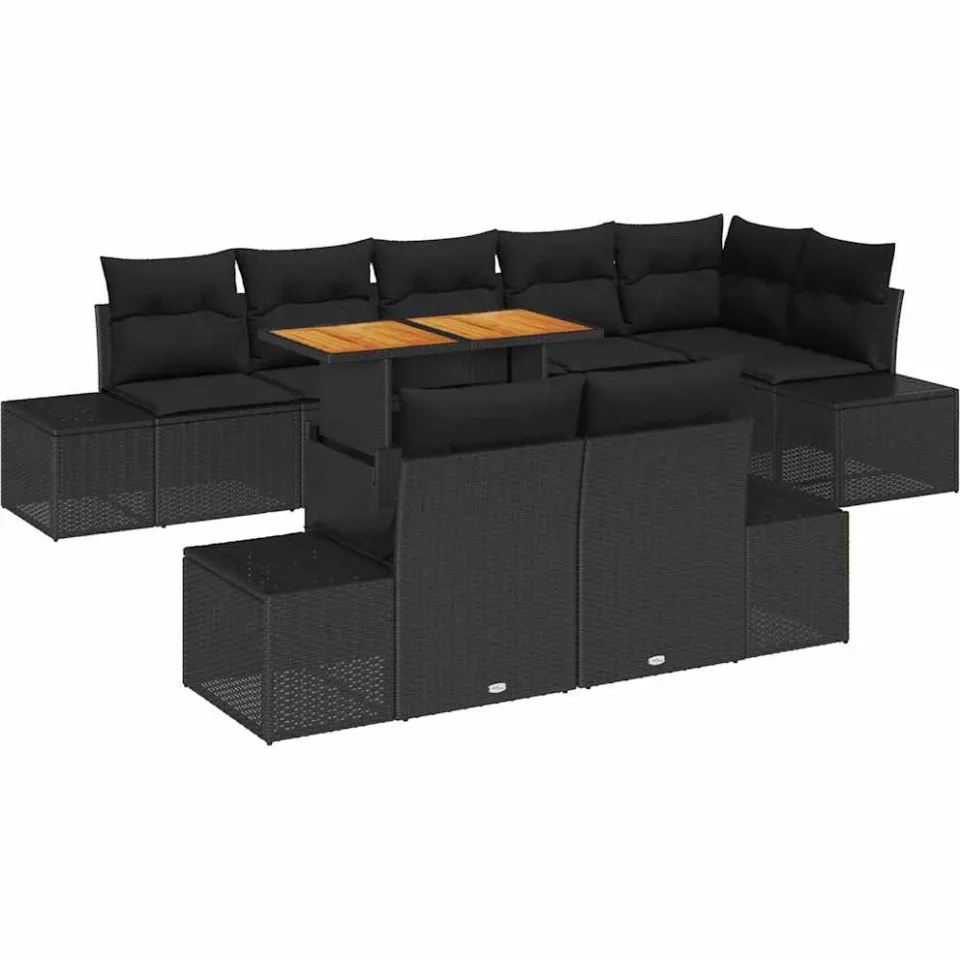 vidaXL Tuin Sofa Set 9 st Zwart Poly riet