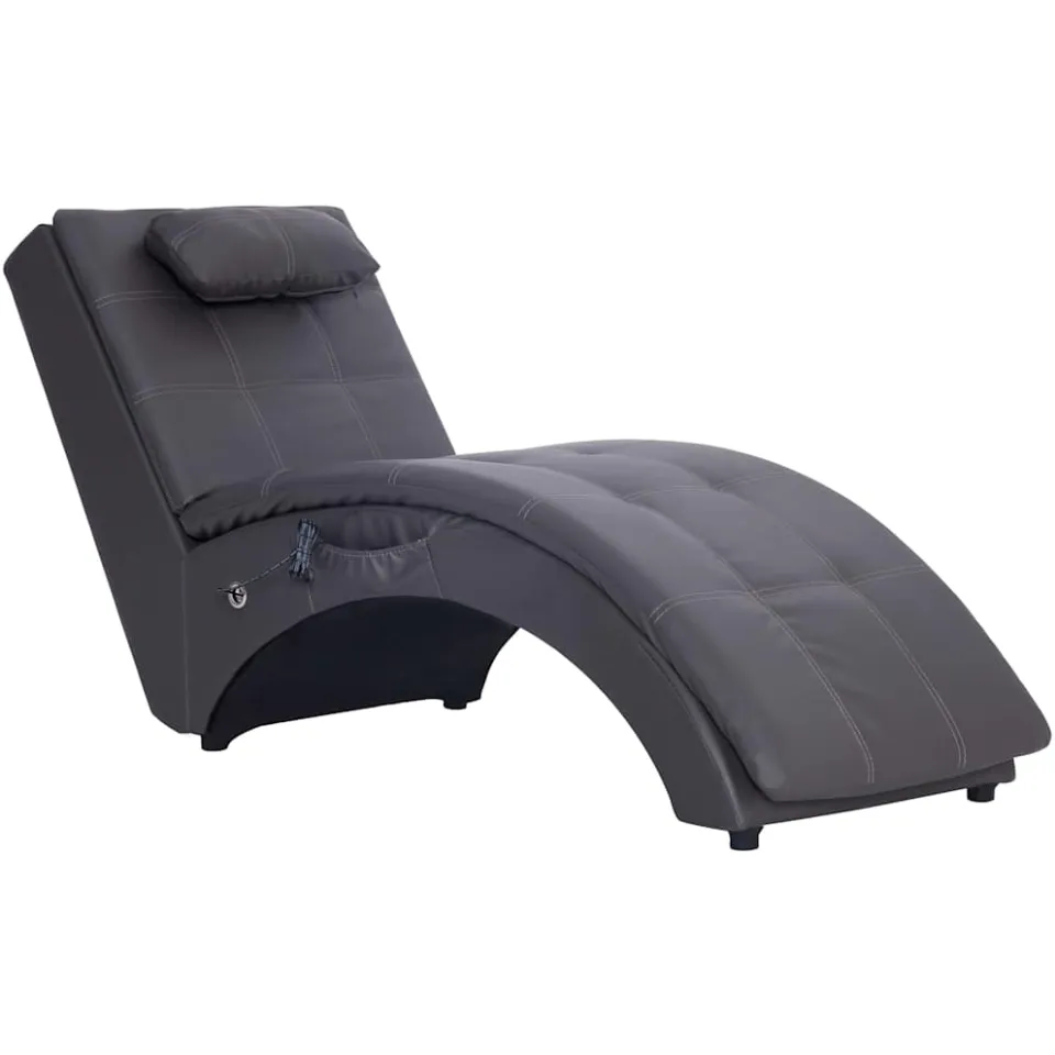 vidaXL Massage chaise longue met kussen kunstleer grijs, foto 3