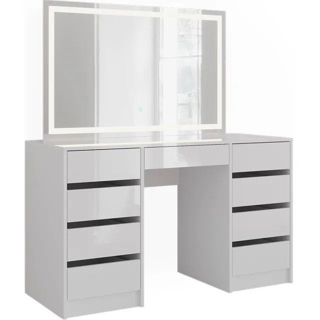 Vicco Kaptafel met licht Sherry, Wit/Wit Hoogglans, 128.2 cm met LED-spiegel