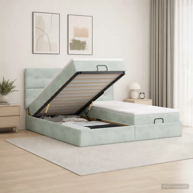 vidaXL Ottoman bed met matras met hoofdeinde 2 st Lichtgrijs Fluweel