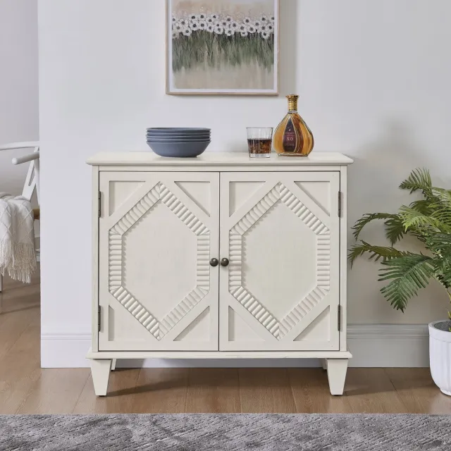 OKWISH Dressoir - Retro Stijl Met Verstelbare Plank - 2 Deuren Voor Woonkamer Hal Eetkamer En Keuken - Antiek Wit Hout En MDF - 85,29 X 40,01 X 76,5 Cm