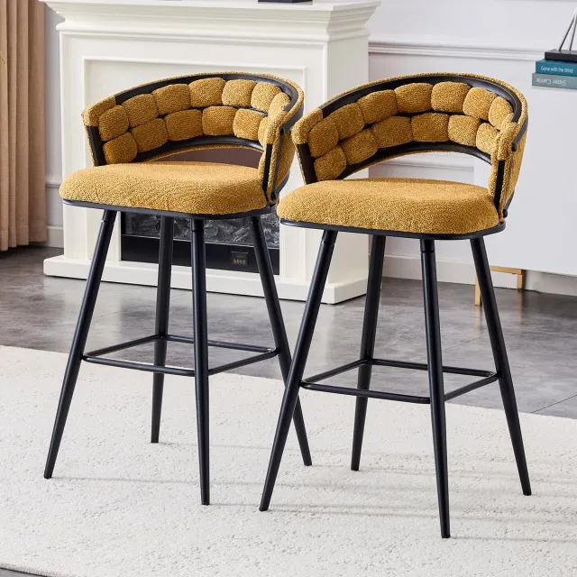 COVREO Barkruk set van 2 98 cm geel velvet, zwart metalen frame met rugleuning