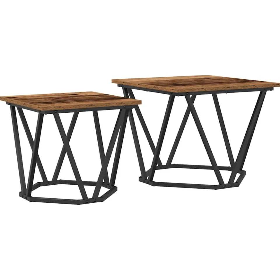 vidaXL Bijzettafelset 2 st hergebruikt hout 50 x 50 x 40 cm bruin, foto 3