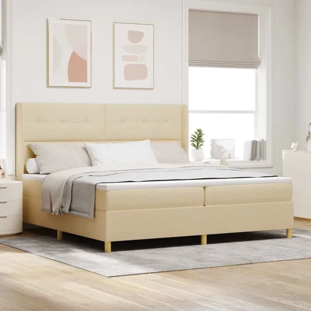 vidaXL Boxspringbed met hoofdeinde Crème 200 x 200 cm Stof
