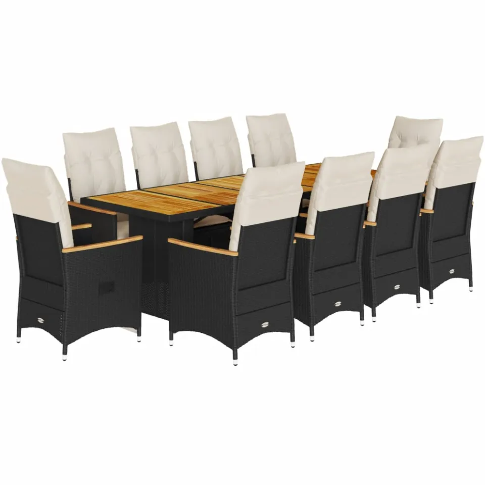 vidaXL 11-delige Bistroset met kussens poly rattan zwart, foto 3