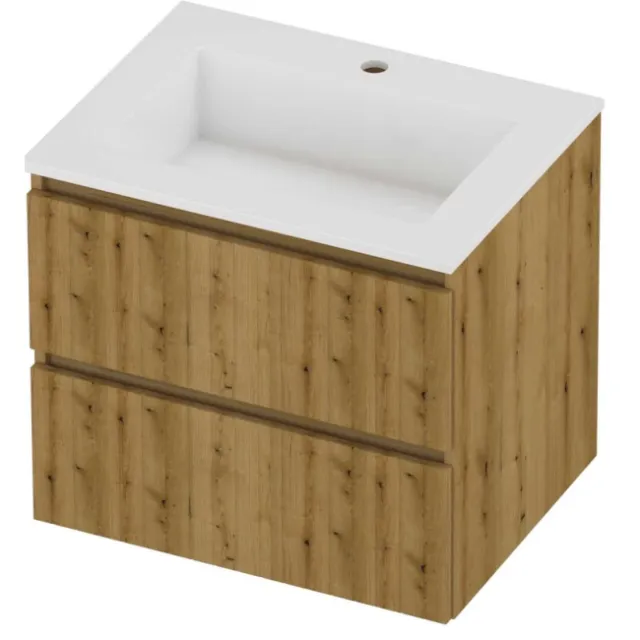 Proline Aristo Badmeubelset Polystone Elegant 1 Kraangat 60x46x54 cm Glans Wit Urban Oak Eiken