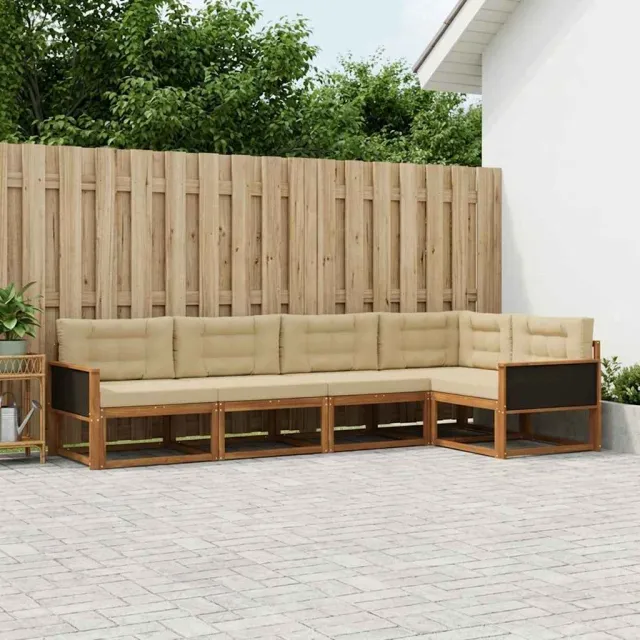 vidaXL Buiten bankenset 5 st 5-zits Natuurlijk en Beige