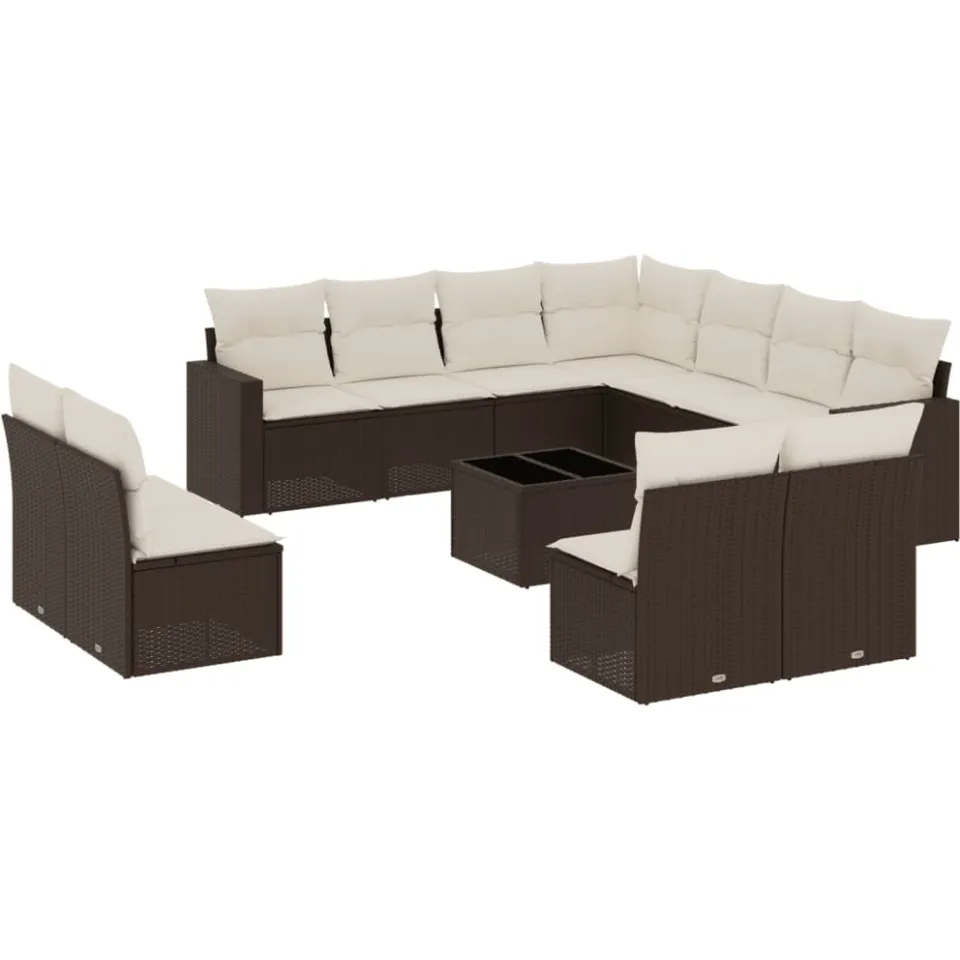 vidaXL 12-delige Loungeset met kussens poly rattan bruin, foto 4