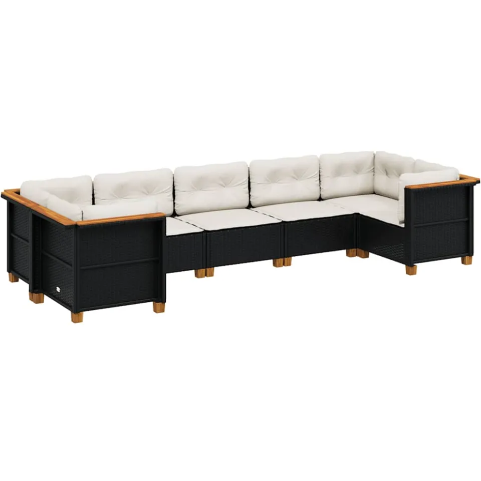 vidaXL 7-delige Loungeset met kussens poly rattan zwart