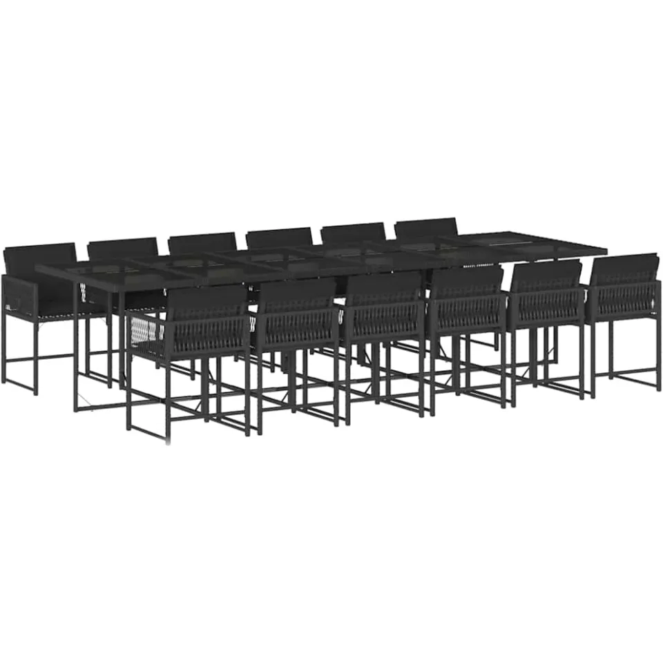 vidaXL 13-delige Tuinset met kussens poly rattan zwart