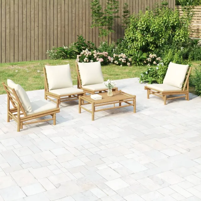 vidaXL 5-delige Loungeset met kussens bamboe crèmewit, foto 2
