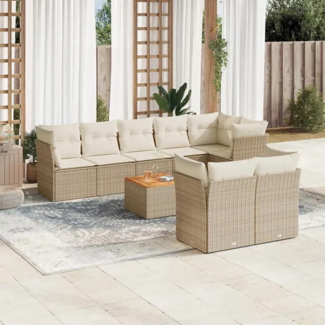 vidaXL 9-delige Loungeset met kussens poly rattan beige, foto 2