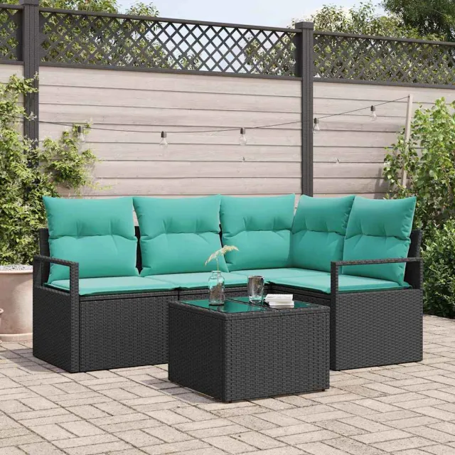vidaXL Bankstel 5 st Zwart poly rattan, foto 2
