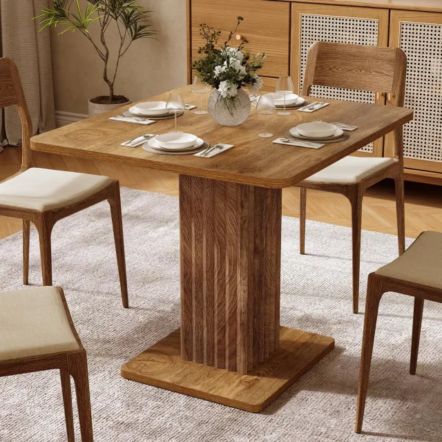 Little Trees LITTLE TREE Kleine Eettafel voor 2 tot 4 personen - 90 × 80 × 75 cm - Landelijk design met geribbeld onderstel - Houten keukentafel voor thuis - Bruin