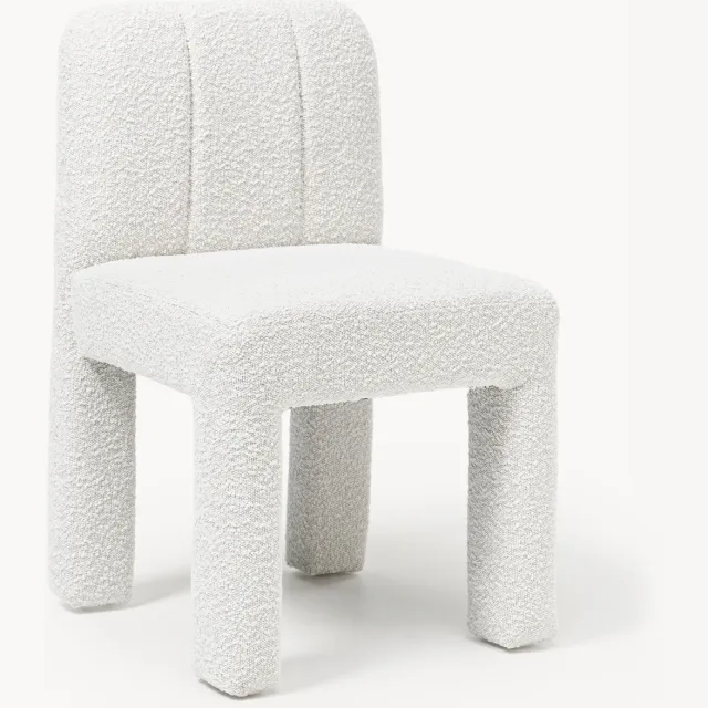 Westwing Collection Bouclé gestoffeerde stoel Lukas Wit