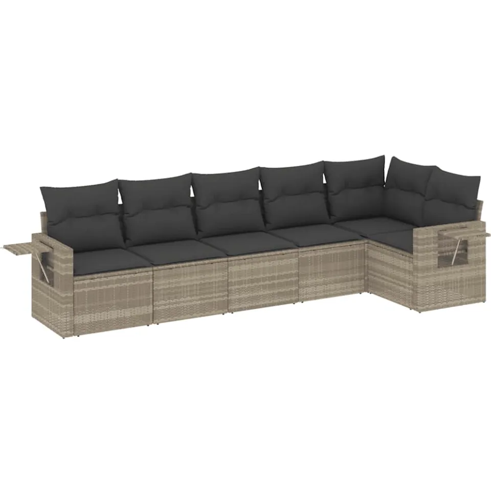 vidaXL 6-delige Loungeset met kussens poly rattan lichtgrijs grijs