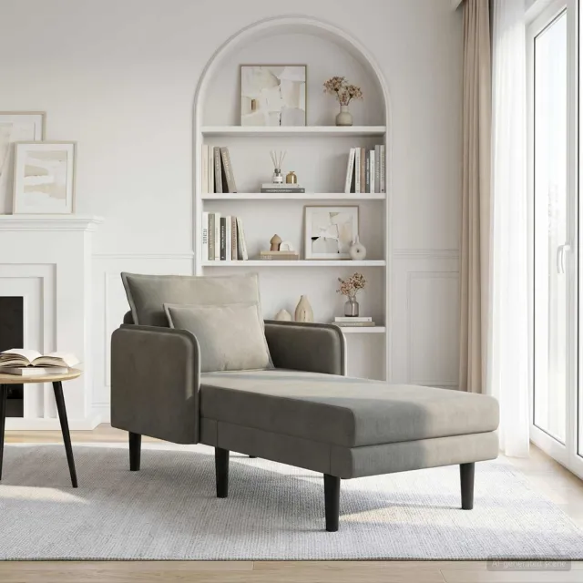 vidaXL Grote chaise longue Lichtgrijs Katoenen stof, foto 2