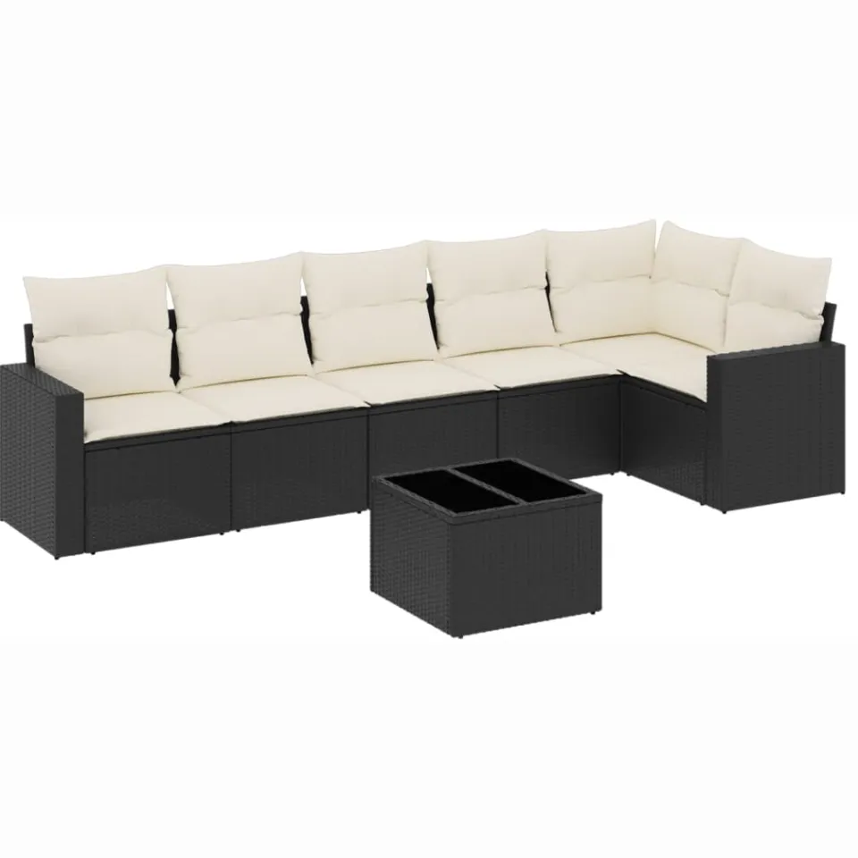 vidaXL 7-delige Loungeset met kussens poly rattan zwart, foto 3