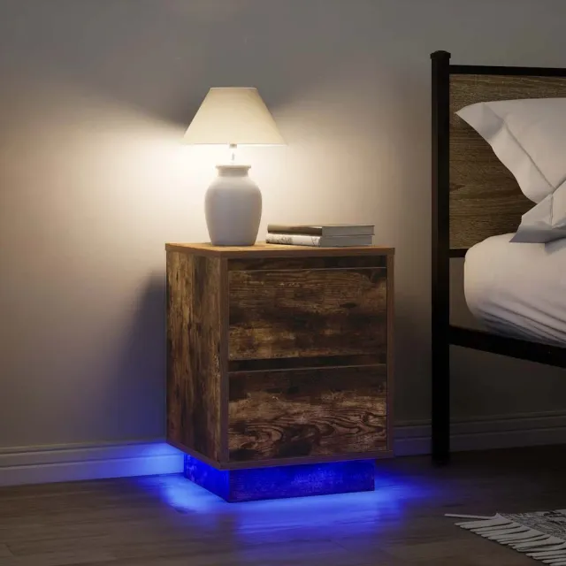 vidaXL Nachtkastjes met LED-verlichting 2 st gerookt eikenkleurig, foto 2