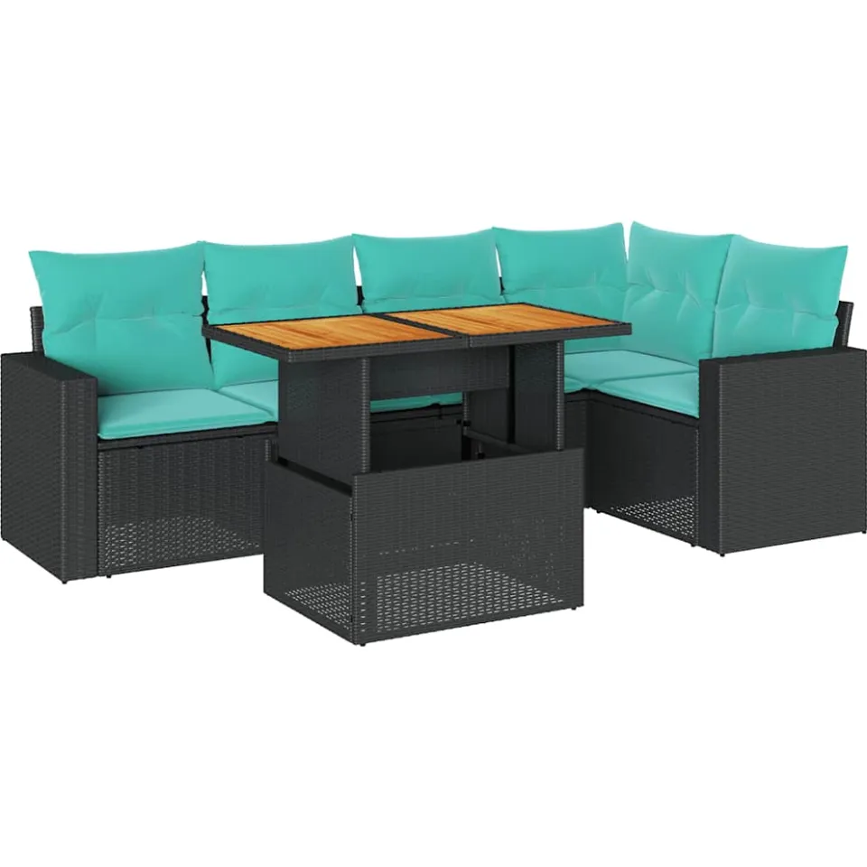 vidaXL 6-delige Loungeset met kussens poly rattan zwart, foto 3