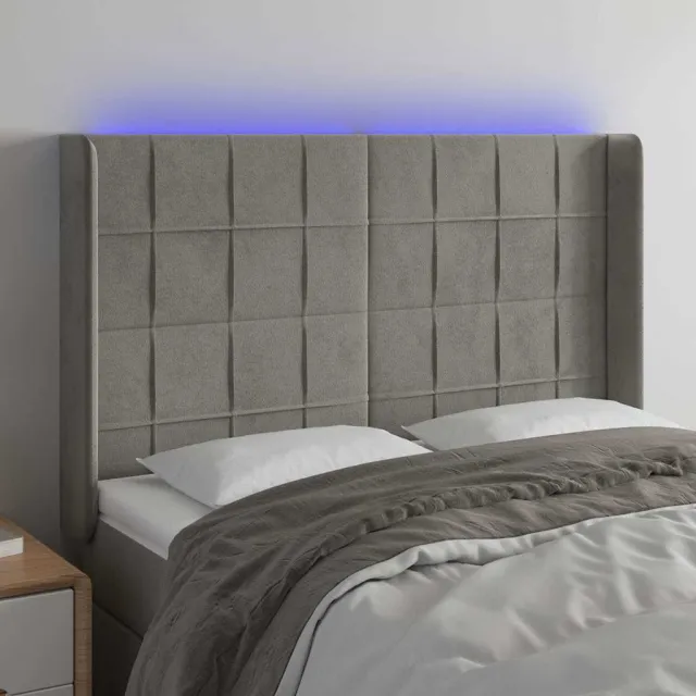 vidaXL Hoofdbord LED 147x16x118/128 cm fluweel lichtgrijs grijs