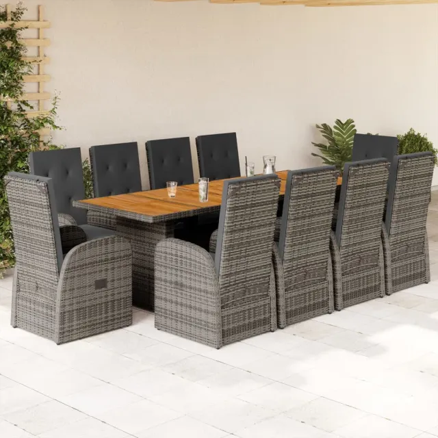 vidaXL 11-delige Tuinset met kussens poly rattan grijs, foto 2