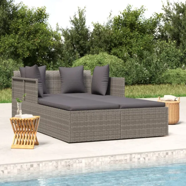 vidaXL Ligbed met kussens 182x118x63 cm poly rattan grijs, foto 2