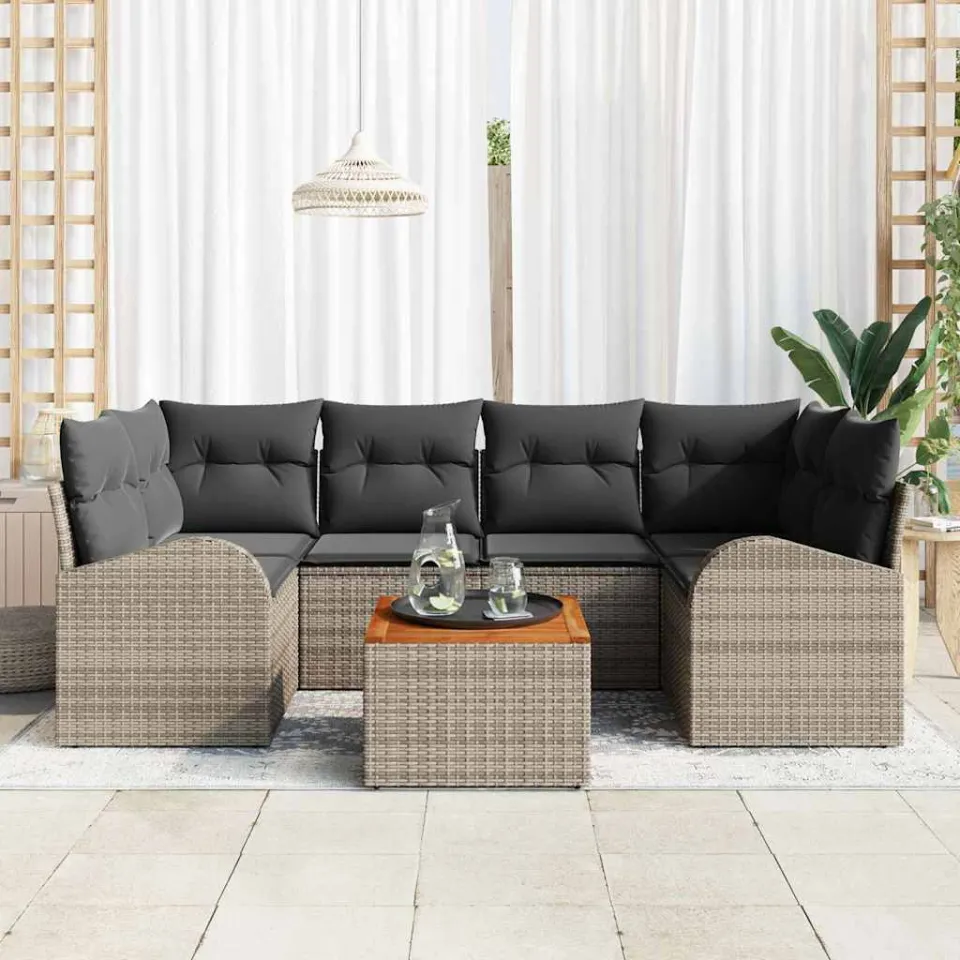 vidaXL Tuinbankenset 7 st Grijs poly rattan, foto 2