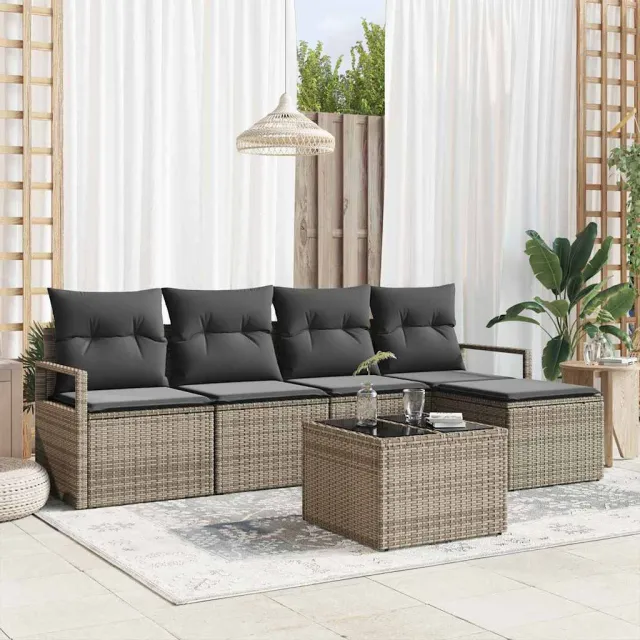 vidaXL Bankstel 6 st Grijs poly rattan, foto 2