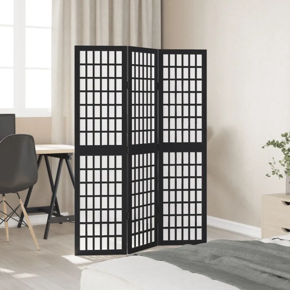 vidaXL Kamerscherm met 3 panelen massief paulowniahout zwart, foto 3