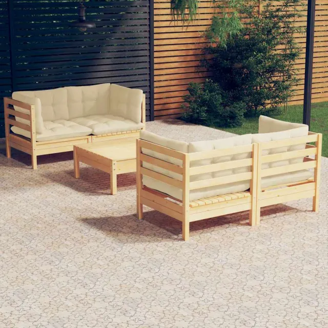 vidaXL 5-delige Loungeset met crèmekleurige kussens grenenhout, foto 2