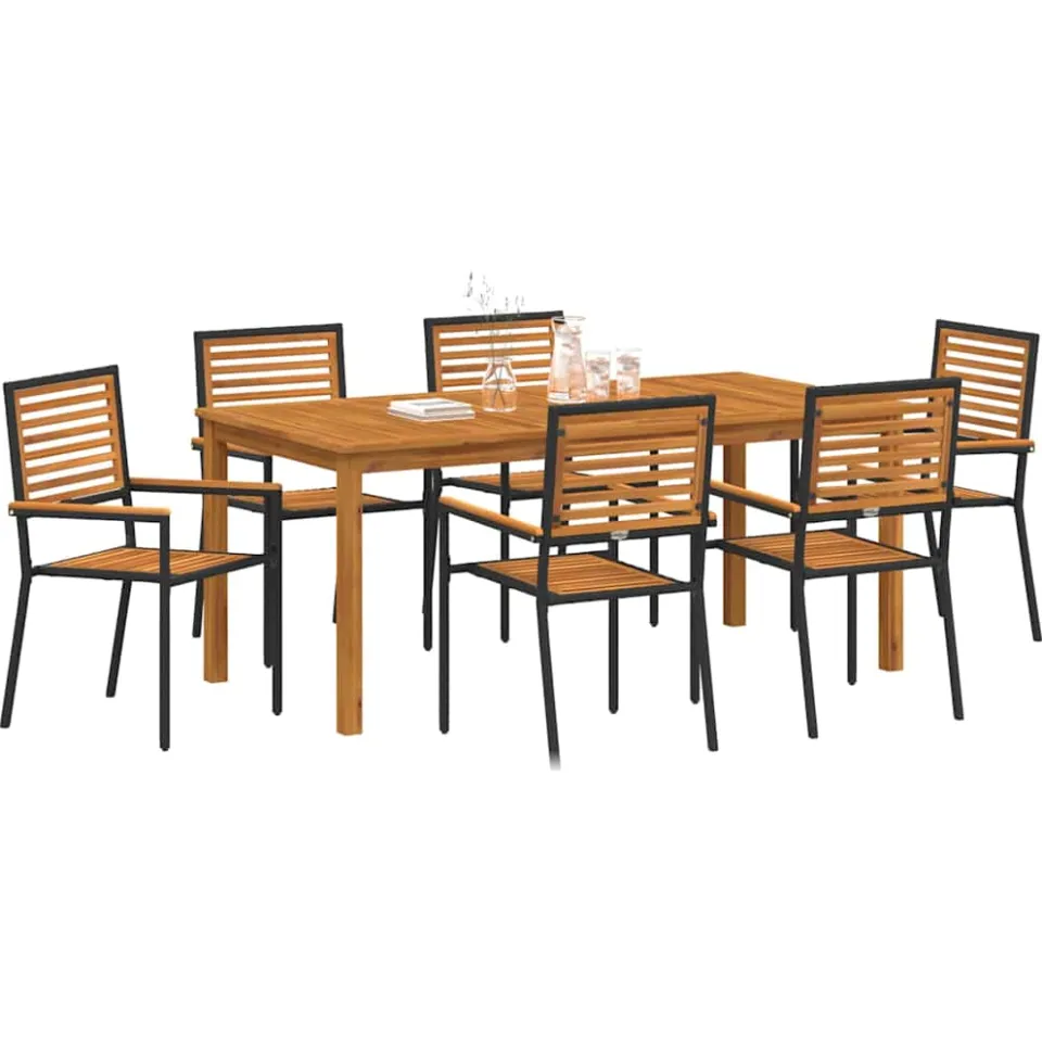 vidaXL Tuin eettafelset 7 st Zwart Massief Acaciahout