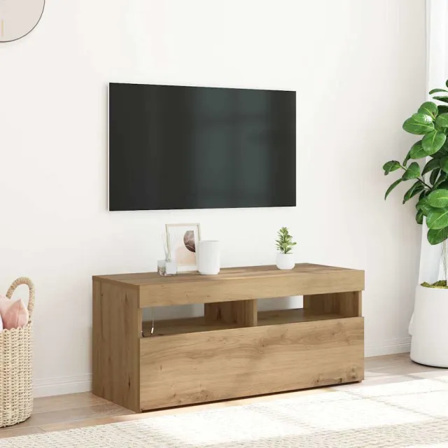 vidaXL Tv-meubel met LED 90x35x40 cm bewerkt hout artisanaal eiken, foto 2