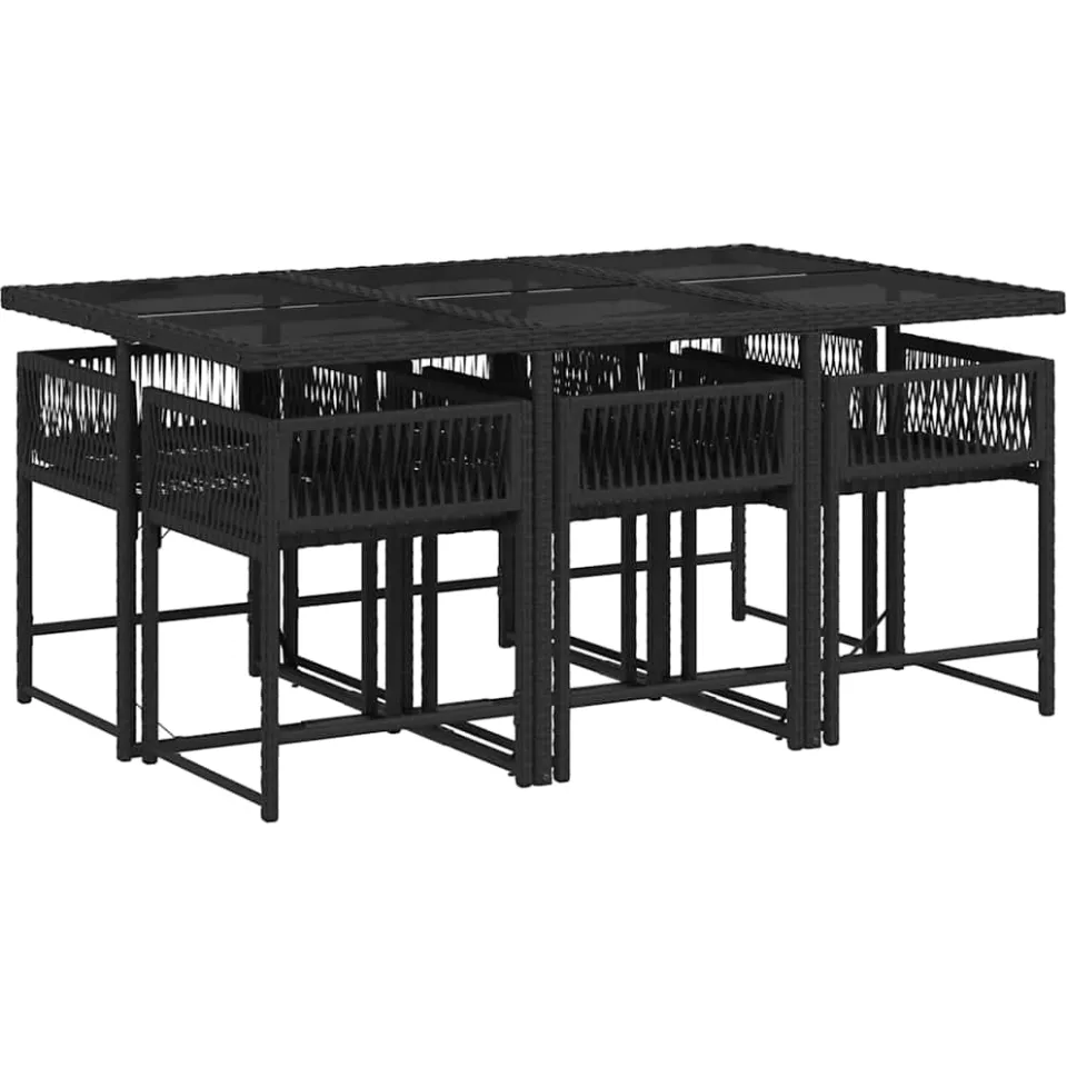 vidaXL 7-delige Tuinset met kussens poly rattan zwart, foto 4