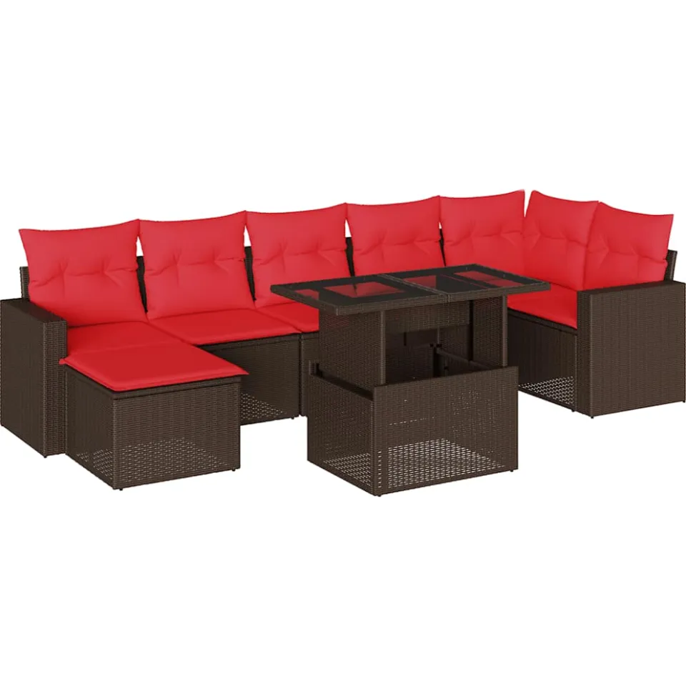 vidaXL 8-delige tuinbankset met kussens, bruin polyrotan, foto 3