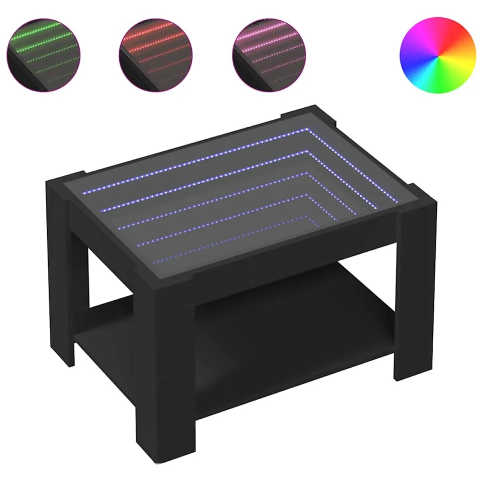 vidaXL Salontafel met LED 73x53x45 cm bewerkt hout zwart, foto 3
