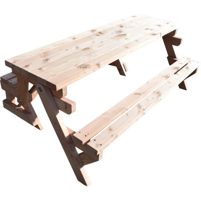 Maatwerkhout Bank en Picknicktafel - 2in1 inklapbare picknicktafel - Douglas hout 3-6 personen - DICHT BLAD - Compleet gemonteerd afgeleverd!