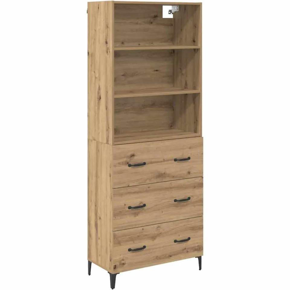 vidaXL Hoge kast Artisan Eiken 69,5 x 34 x 180 cm Bewerkt hout, foto 3