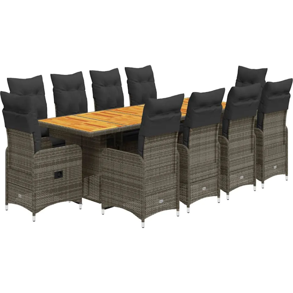 vidaXL 11-delige Bistroset met kussens poly rattan grijs, foto 3