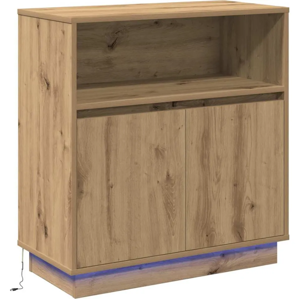 vidaXL LED Sideboard Artisan Eiken 71 x 34,5 x 75 cm Bewerkt hout, foto 3