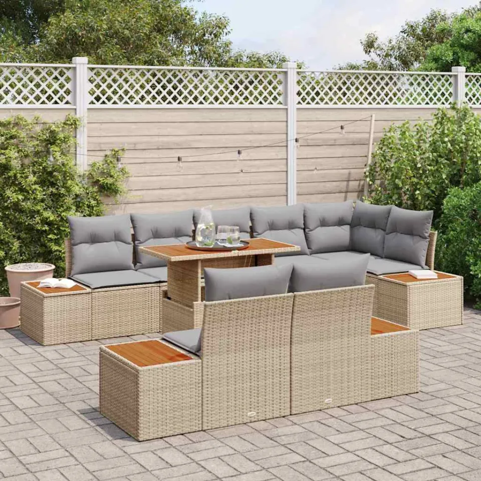 vidaXL Tuin Sofa Set 9 st Beige Poly riet, foto 3