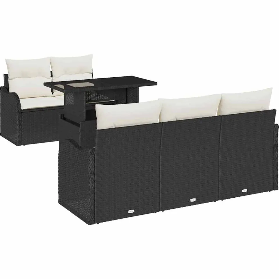 vidaXL Tuin Sofa Set 6 st Zwart en Crème poly rattan, foto 4